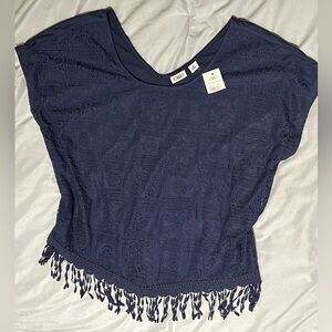 Cato Navy Asymmetrical Lace Tunic Relaxed Fit